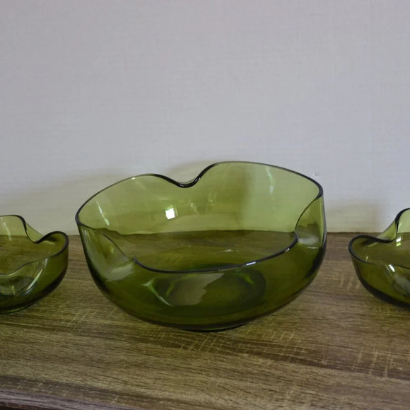 Olive Green Console Bowl with Matching Candle  Holders - Picture 1 of 7